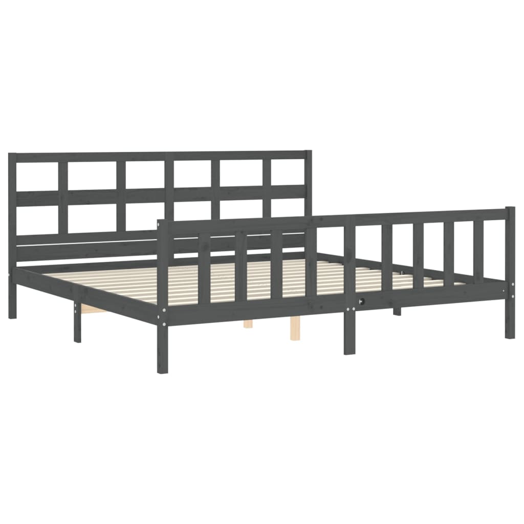 Bedframe Met Hoofdbord Massief Hout 200 x 200 cm Grijs