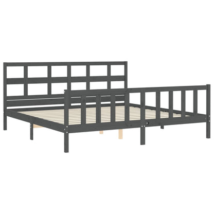 Bedframe Met Hoofdbord Massief Hout 200 x 200 cm Grijs