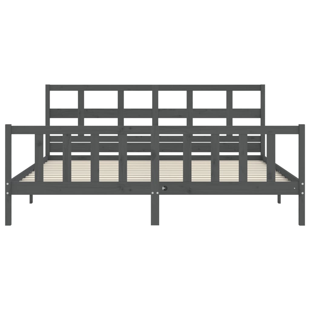 Bedframe Met Hoofdbord Massief Hout 200 x 200 cm Grijs
