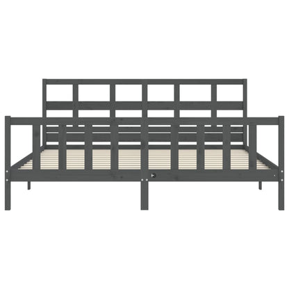 Bedframe Met Hoofdbord Massief Hout 200 x 200 cm Grijs