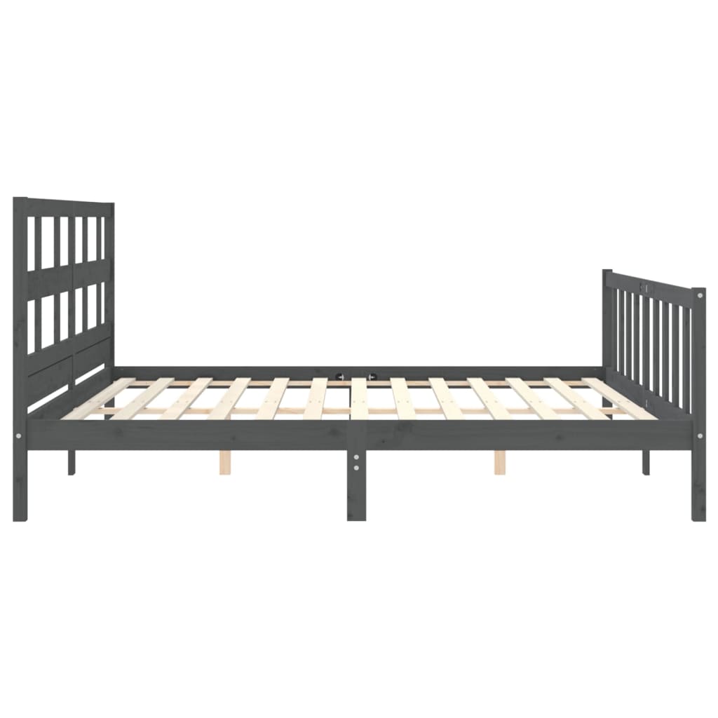Bedframe Met Hoofdbord Massief Hout 200 x 200 cm Grijs