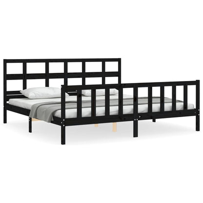 Bedframe Met Hoofdbord Massief Hout 200 x 200 cm Zwart
