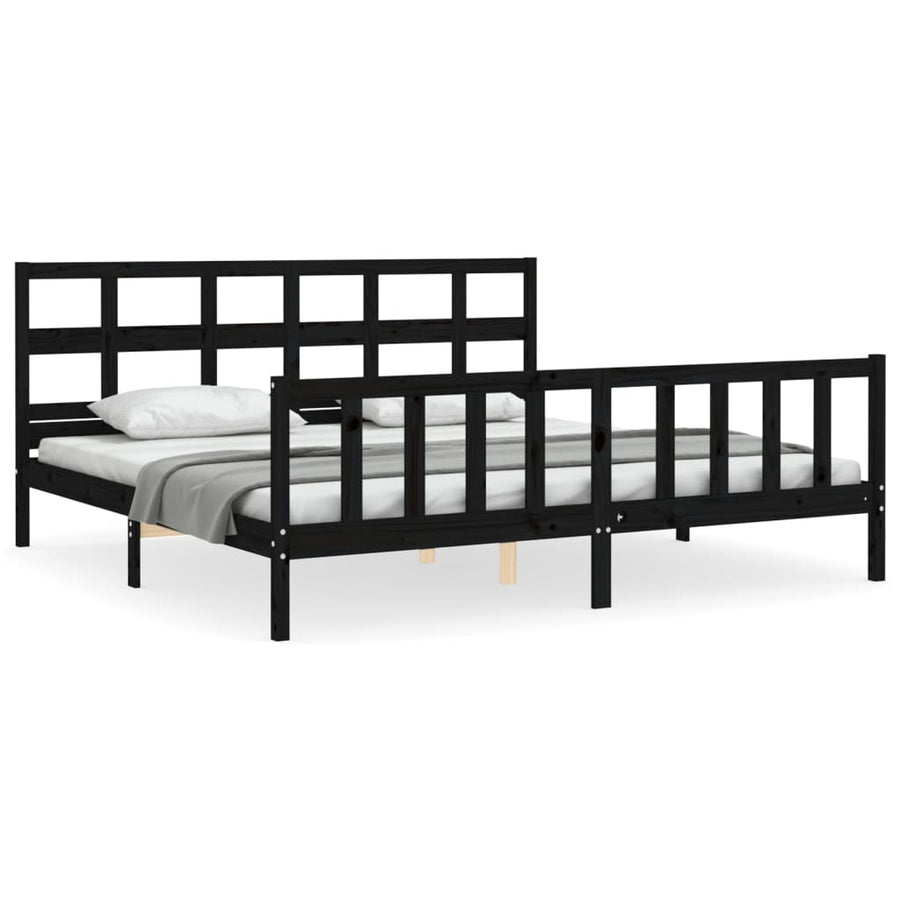 Bedframe Met Hoofdbord Massief Hout 200 x 200 cm Zwart
