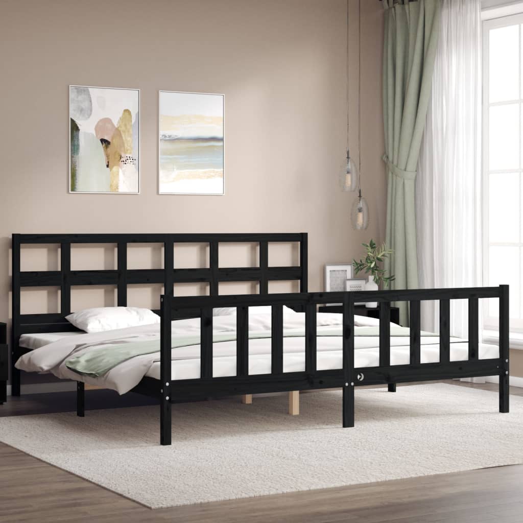 Bedframe Met Hoofdbord Massief Hout 200 x 200 cm Zwart