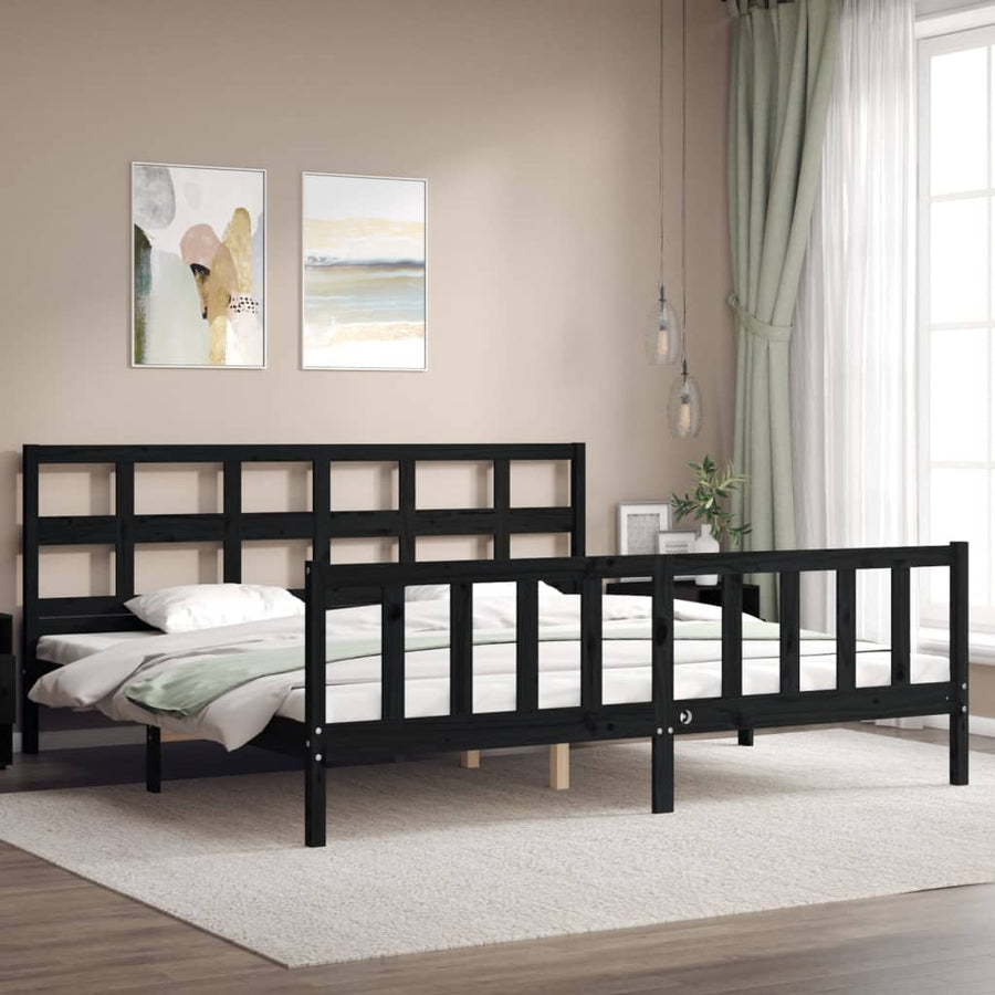 Bedframe Met Hoofdbord Massief Hout 200 x 200 cm Zwart