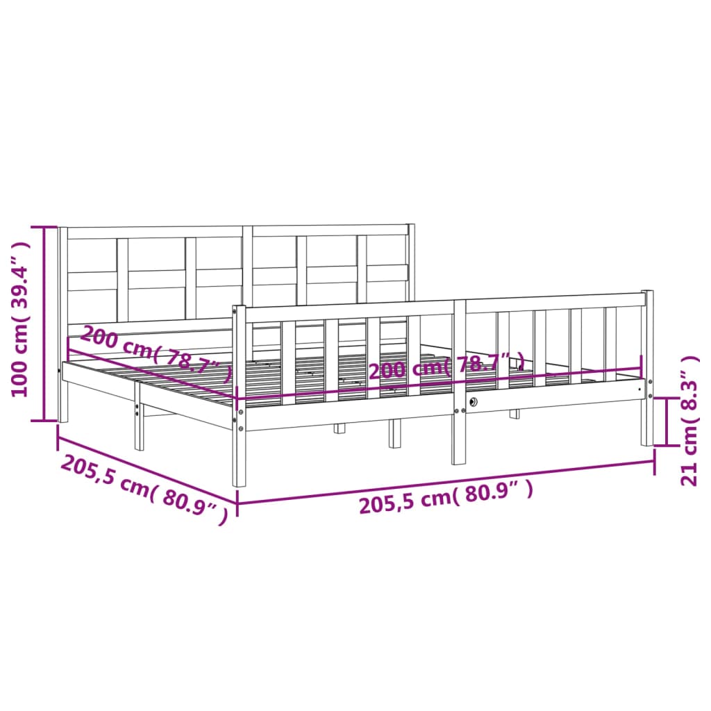 Bedframe Met Hoofdbord Massief Hout 200 x 200 cm Zwart