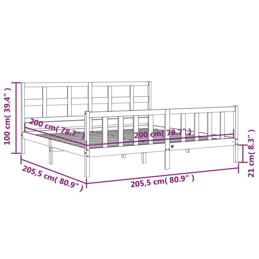 Bedframe Met Hoofdbord Massief Hout 200 x 200 cm Zwart