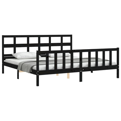 Bedframe Met Hoofdbord Massief Hout 200 x 200 cm Zwart