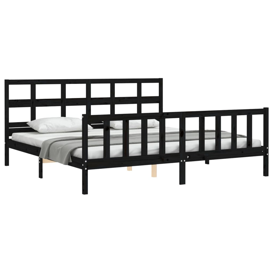 Bedframe Met Hoofdbord Massief Hout 200 x 200 cm Zwart
