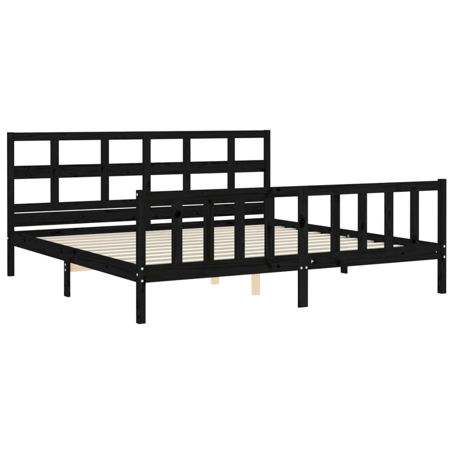 Bedframe Met Hoofdbord Massief Hout 200 x 200 cm Zwart