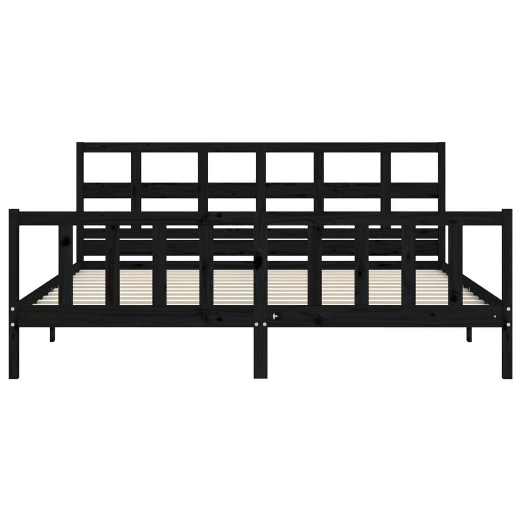 Bedframe Met Hoofdbord Massief Hout 200 x 200 cm Zwart