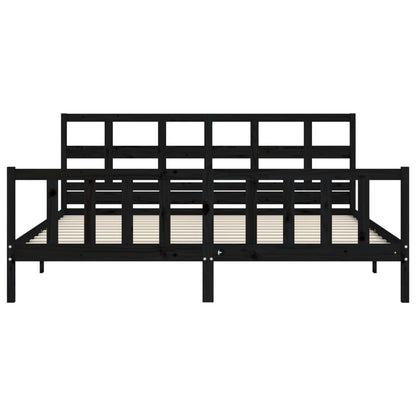 Bedframe Met Hoofdbord Massief Hout 200 x 200 cm Zwart