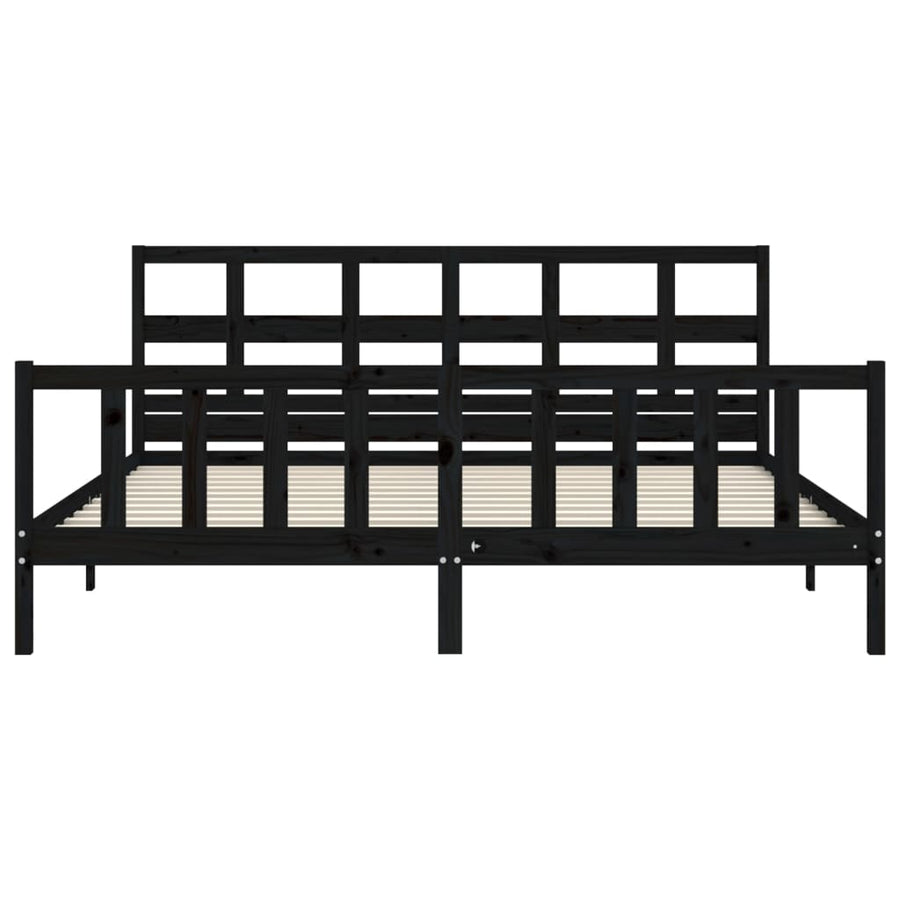 Bedframe Met Hoofdbord Massief Hout 200 x 200 cm Zwart