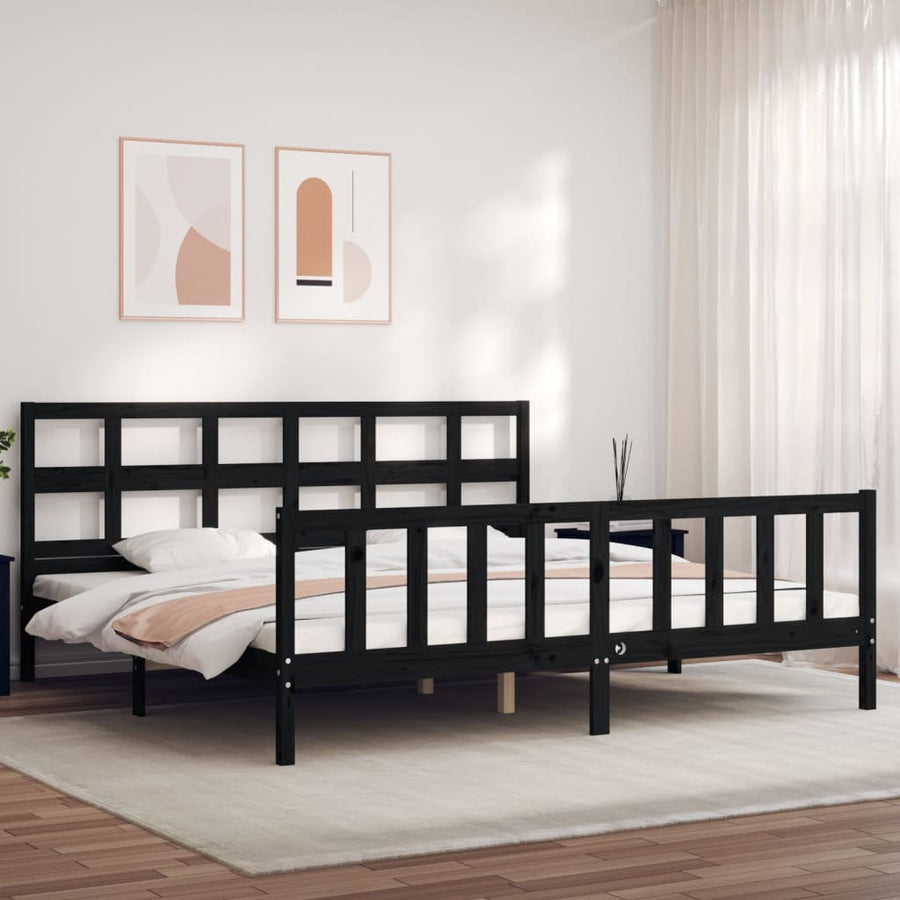 Bedframe Met Hoofdbord Massief Hout 200 x 200 cm Zwart