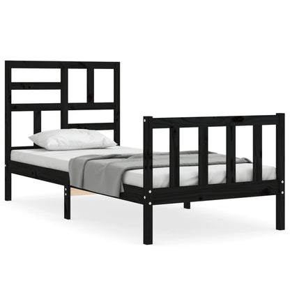 Bedframe Met Hoofdbord Massief Hout 2Ft6 Small Single 75 x 190 cm Zwart