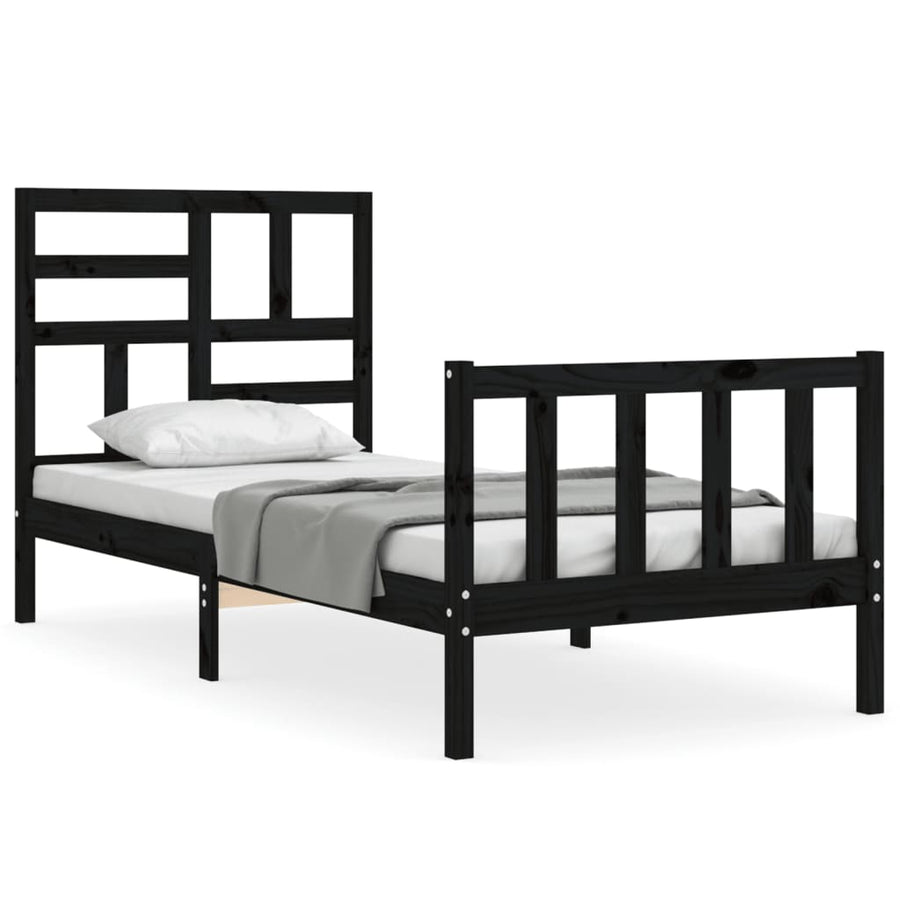 Bedframe Met Hoofdbord Massief Hout 2Ft6 Small Single 75 x 190 cm Zwart