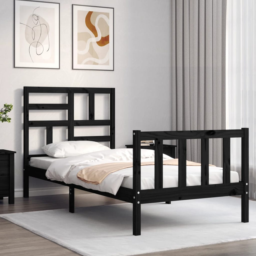 Bedframe Met Hoofdbord Massief Hout 2Ft6 Small Single 75 x 190 cm Zwart
