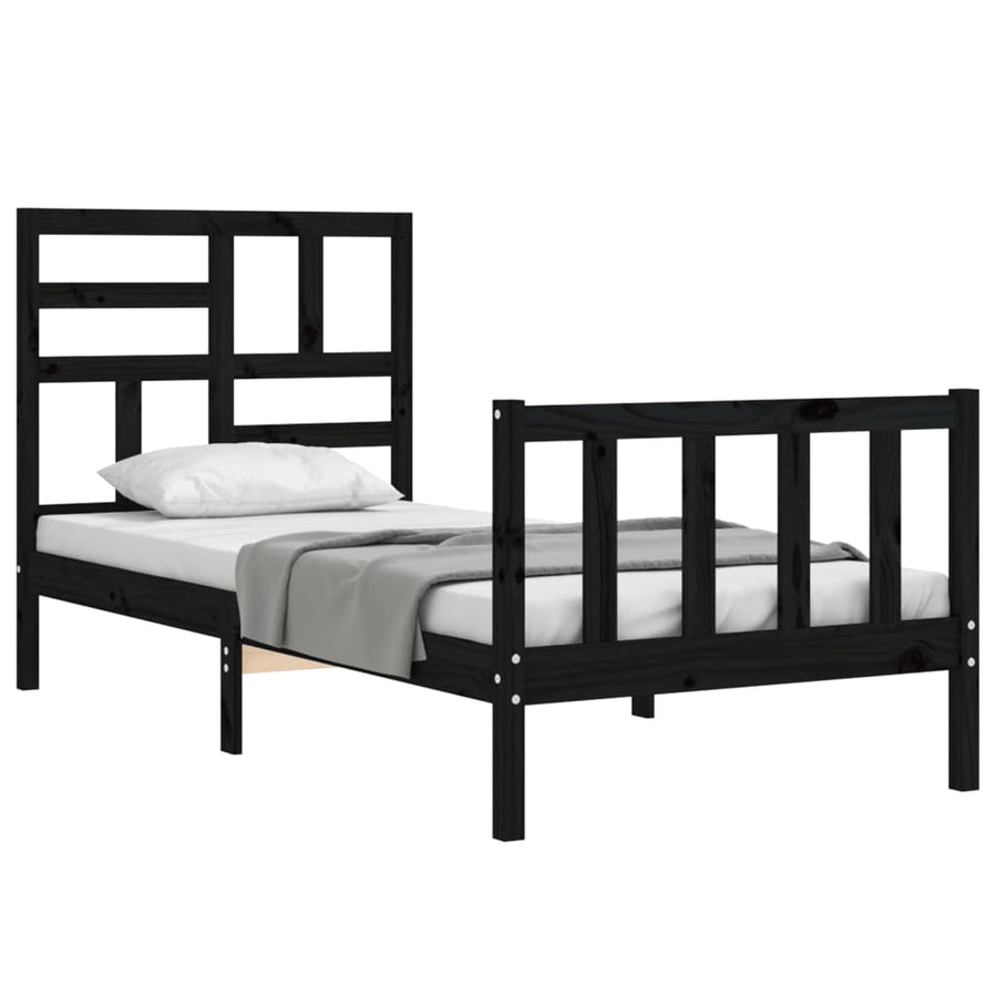 Bedframe Met Hoofdbord Massief Hout 2Ft6 Small Single 75 x 190 cm Zwart