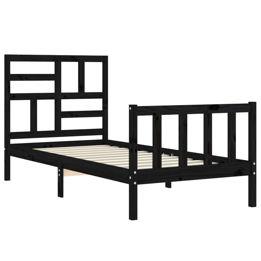 Bedframe Met Hoofdbord Massief Hout 2Ft6 Small Single 75 x 190 cm Zwart