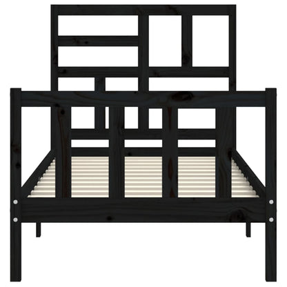 Bedframe Met Hoofdbord Massief Hout 2Ft6 Small Single 75 x 190 cm Zwart