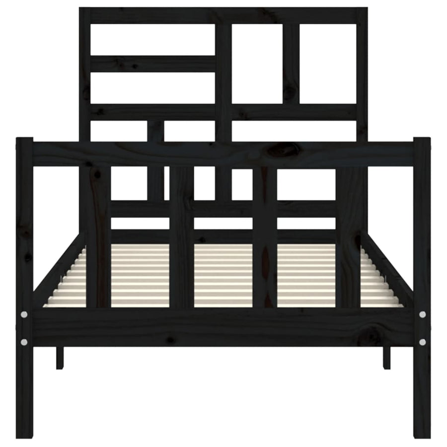 Bedframe Met Hoofdbord Massief Hout 2Ft6 Small Single 75 x 190 cm Zwart