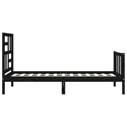 Bedframe Met Hoofdbord Massief Hout 2Ft6 Small Single 75 x 190 cm Zwart