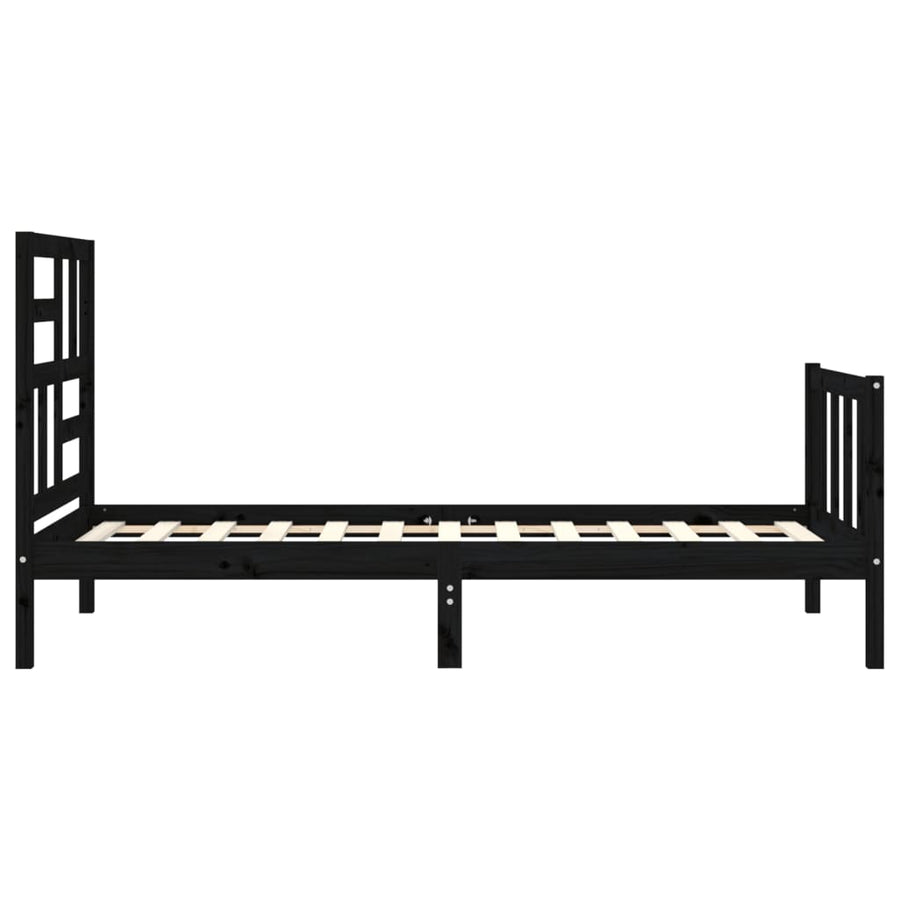 Bedframe Met Hoofdbord Massief Hout 2Ft6 Small Single 75 x 190 cm Zwart