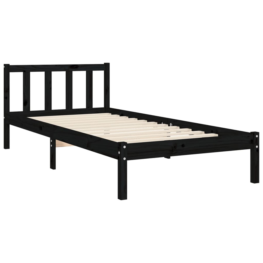 Bedframe Met Hoofdbord Massief Hout 2Ft6 Small Single 75 x 190 cm Zwart