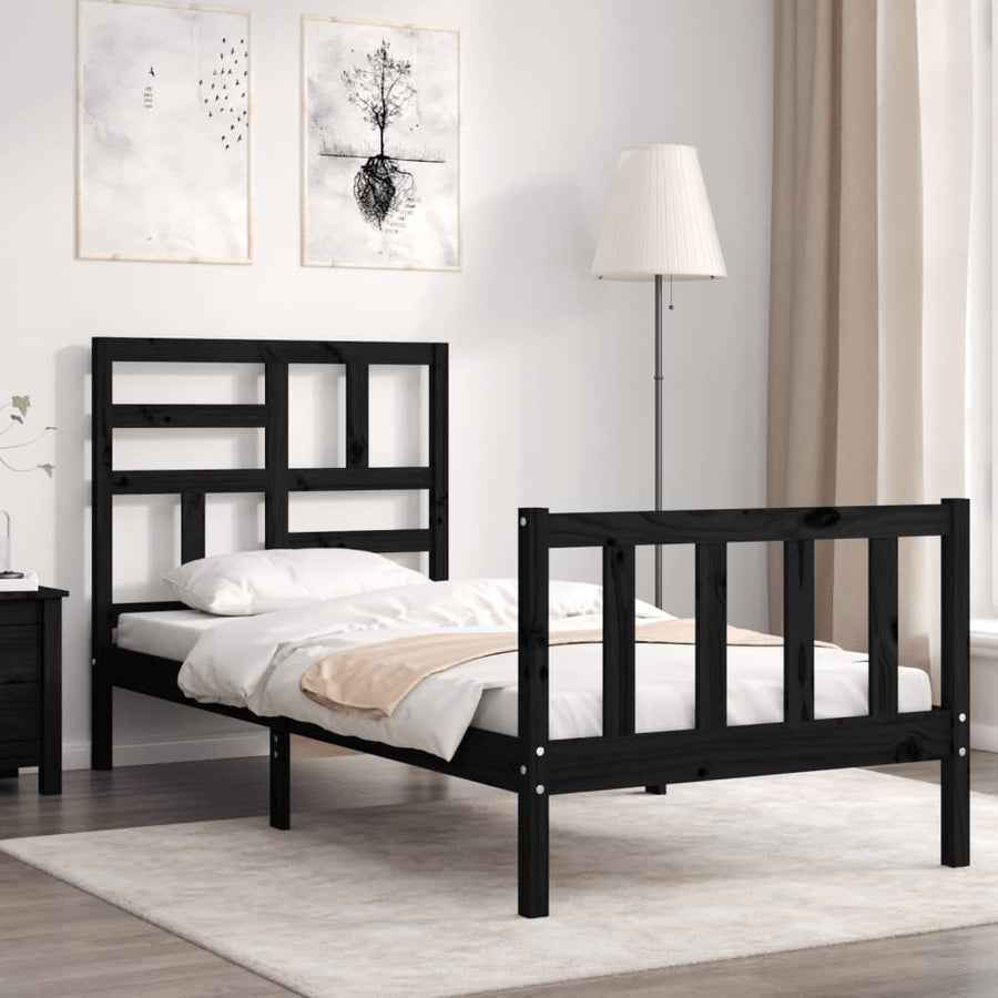 Bedframe Met Hoofdbord Massief Hout 2Ft6 Small Single 75 x 190 cm Zwart