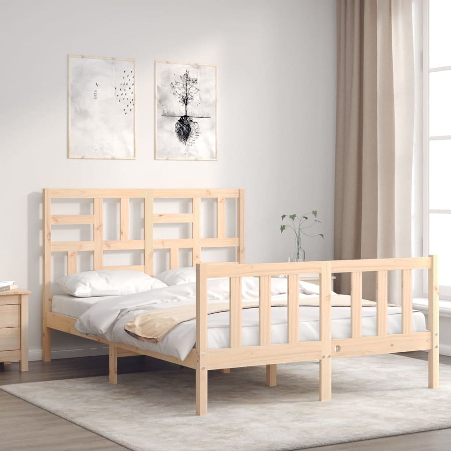Bedframe Met Hoofdbord Massief Hout 140 x 200 cm Naturel