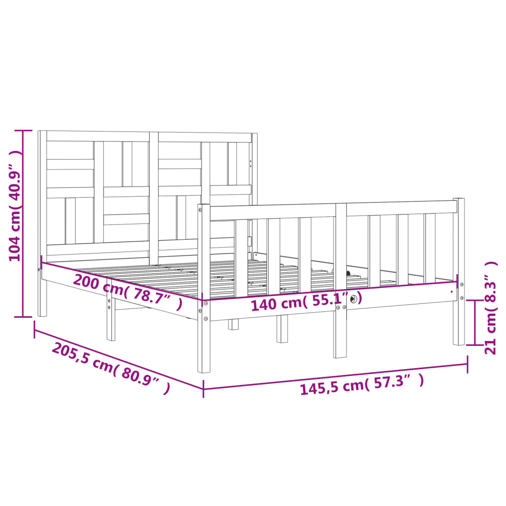 Bedframe Met Hoofdbord Massief Hout 140 x 200 cm Naturel