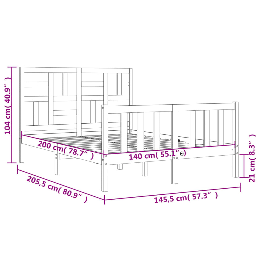 Bedframe Met Hoofdbord Massief Hout 140 x 200 cm Naturel