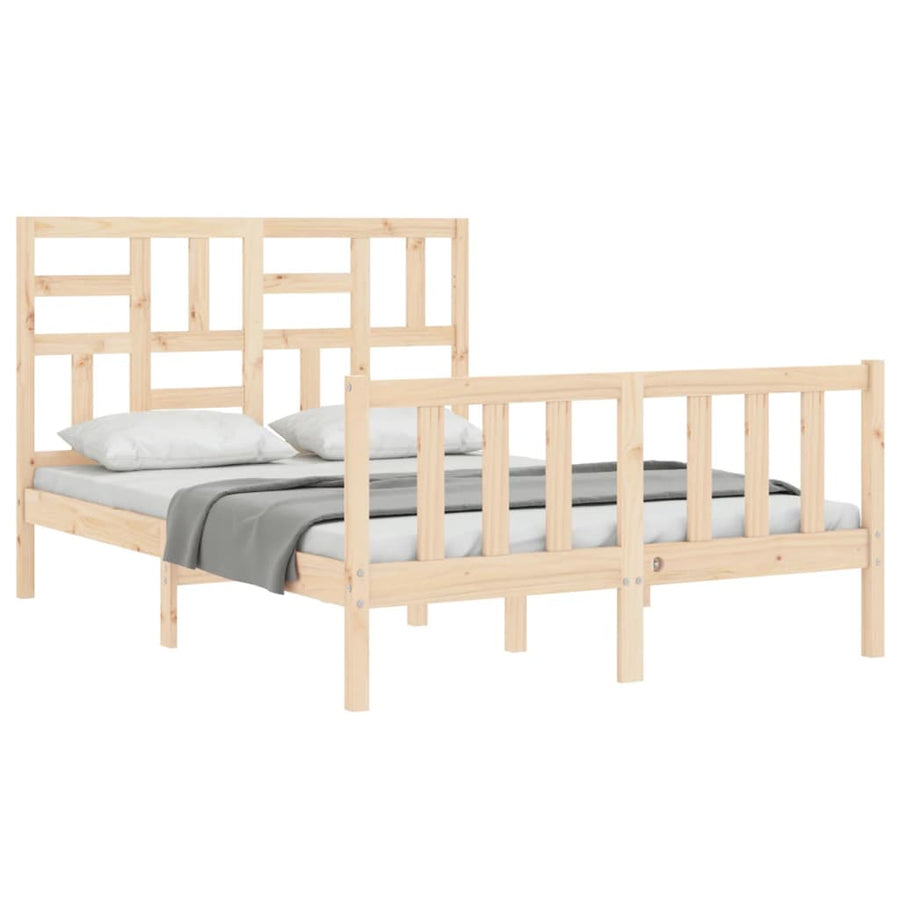 Bedframe Met Hoofdbord Massief Hout 140 x 200 cm Naturel