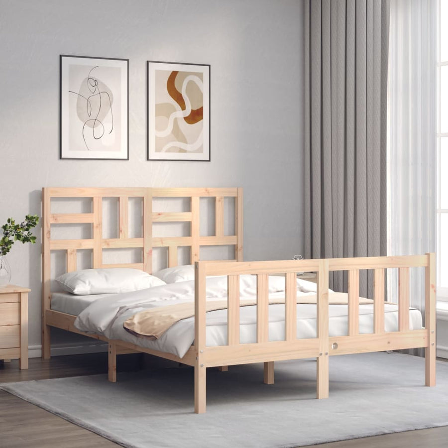 Bedframe Met Hoofdbord Massief Hout 140 x 200 cm Naturel