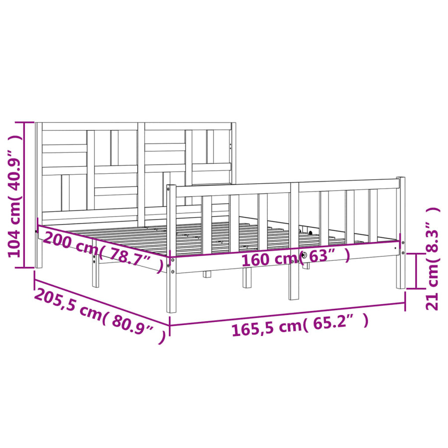 Bedframe Zonder Matras Massief Grenenhout 160 x 200 cm Naturel