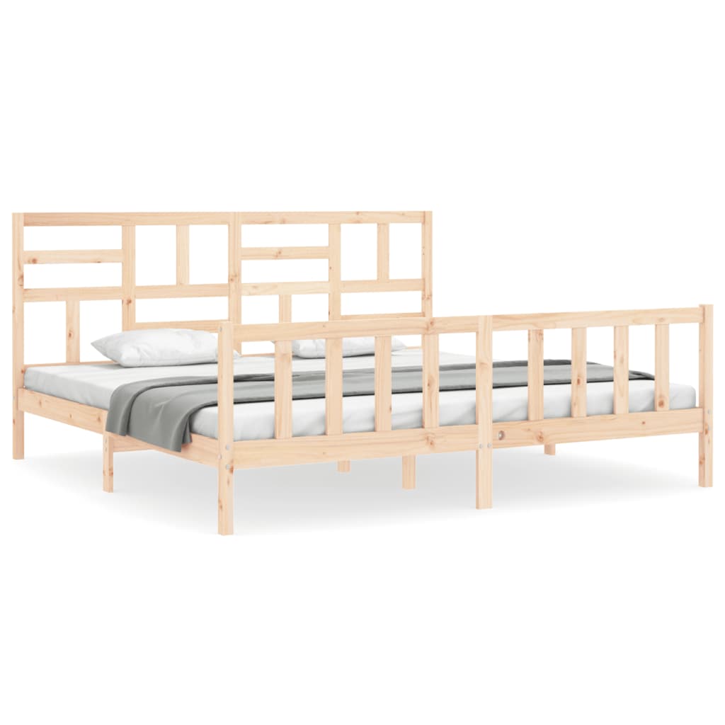 Bedframe Met Hoofdbord Massief Hout 6Ft Super King 180 x 200 cm Naturel
