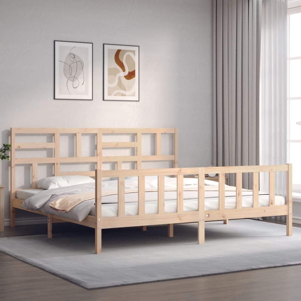Bedframe Met Hoofdbord Massief Hout 6Ft Super King 180 x 200 cm Naturel