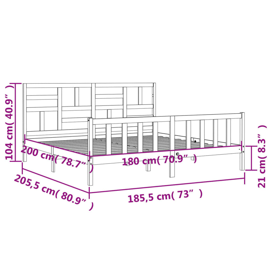 Bedframe Met Hoofdbord Massief Hout 6Ft Super King 180 x 200 cm Naturel