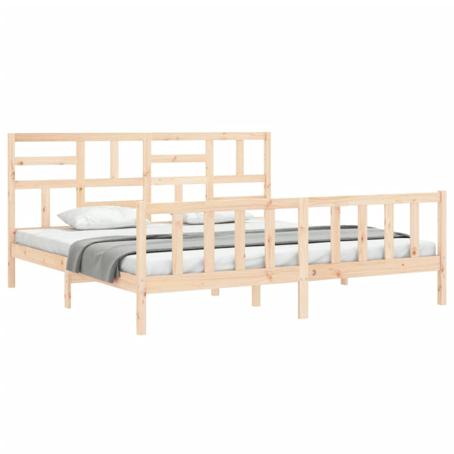 Bedframe Met Hoofdbord Massief Hout 6Ft Super King 180 x 200 cm Naturel