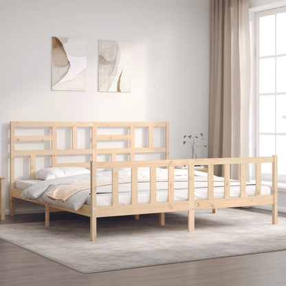 Bedframe Met Hoofdbord Massief Hout 6Ft Super King 180 x 200 cm Naturel