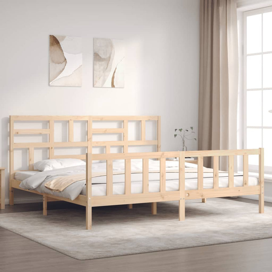 Bedframe Met Hoofdbord Massief Hout 6Ft Super King 180 x 200 cm Naturel