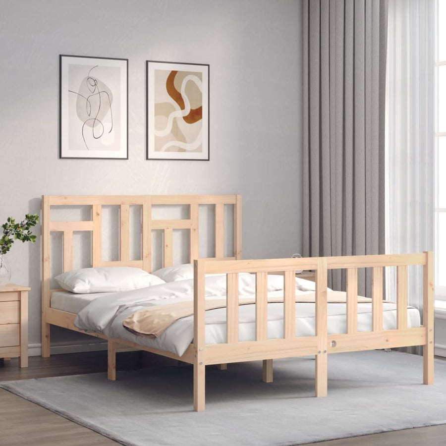 Bedframe Met Hoofdbord Massief Hout 140 x 200 cm Naturel
