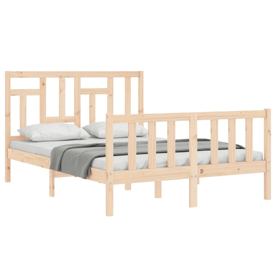 Bedframe Met Hoofdbord Massief Hout 140 x 200 cm Naturel
