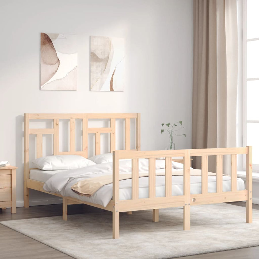 Bedframe Met Hoofdbord Massief Hout 140 x 200 cm Naturel
