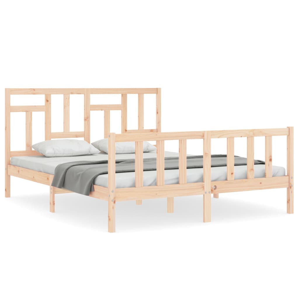 Bedframe Met Hoofdbord Massief Hout 160 x 200 cm Naturel