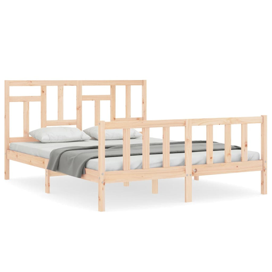 Bedframe Met Hoofdbord Massief Hout 160 x 200 cm Naturel