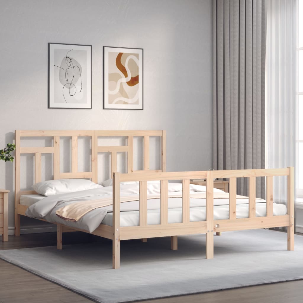 Bedframe Met Hoofdbord Massief Hout 160 x 200 cm Naturel