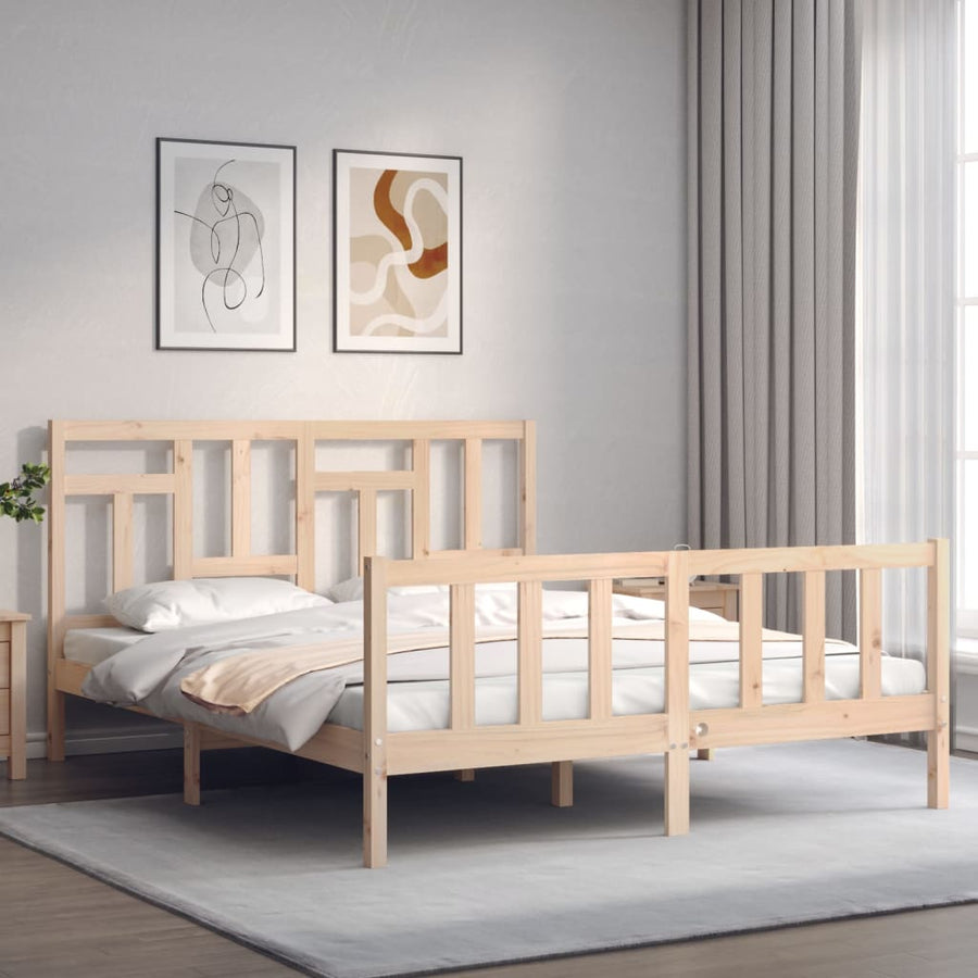 Bedframe Met Hoofdbord Massief Hout 160 x 200 cm Naturel