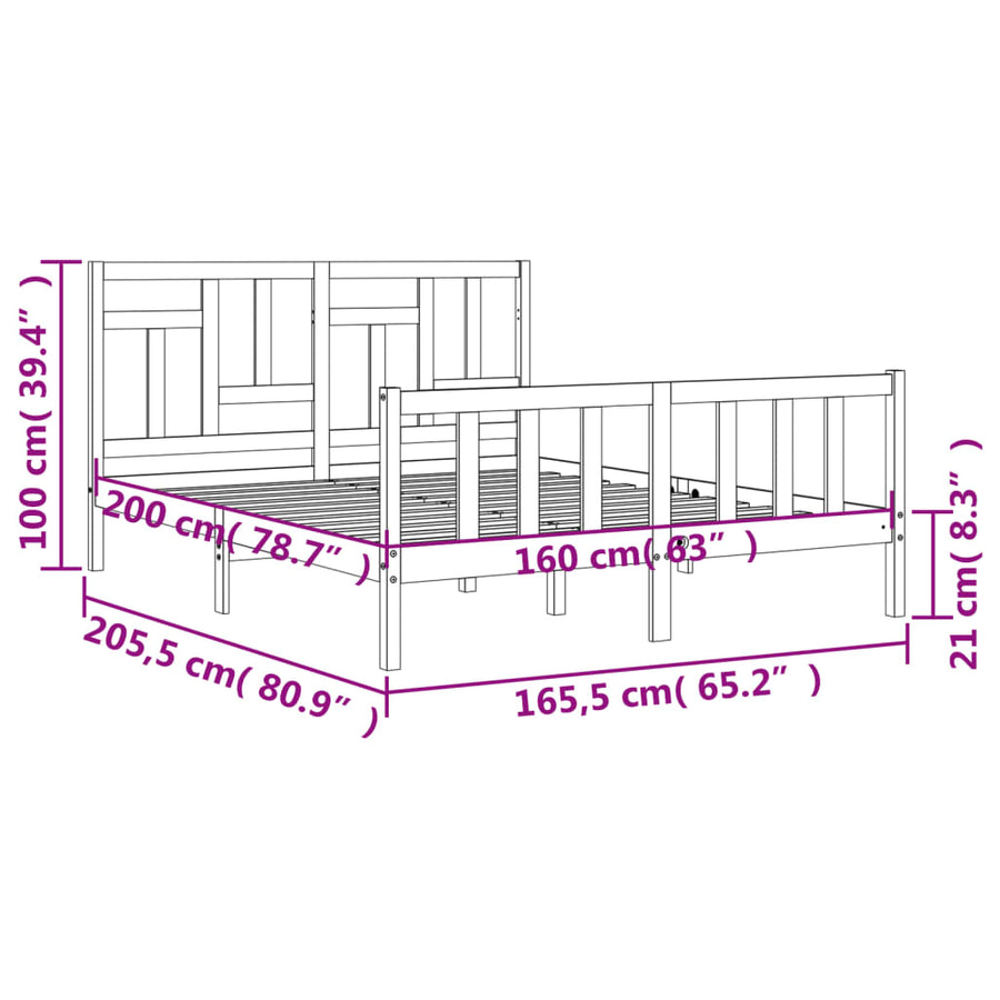 Bedframe Met Hoofdbord Massief Hout 160 x 200 cm Naturel