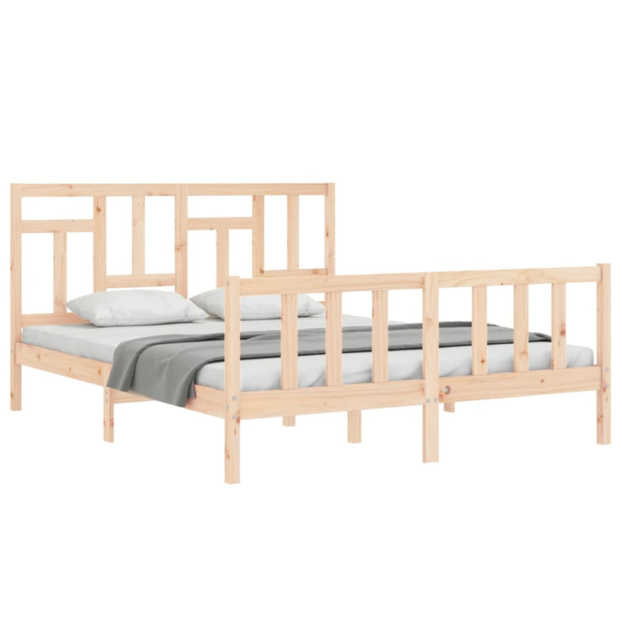 Bedframe Met Hoofdbord Massief Hout 160 x 200 cm Naturel